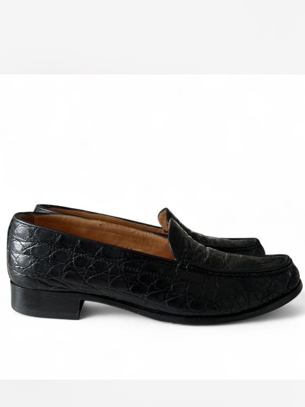Neiman Marcus Black Croc-Embossed Leather Loafers